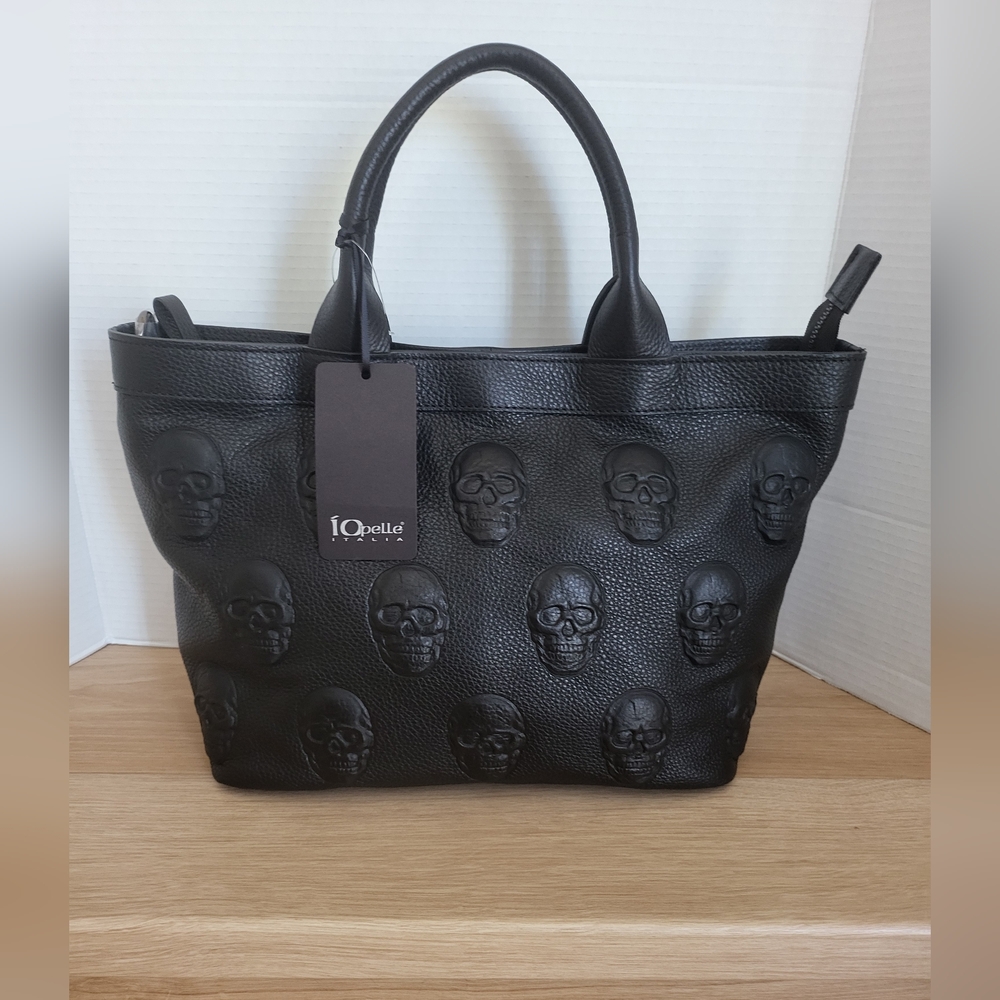 IOpelle Italia Black Skull Embossed Tote Bag